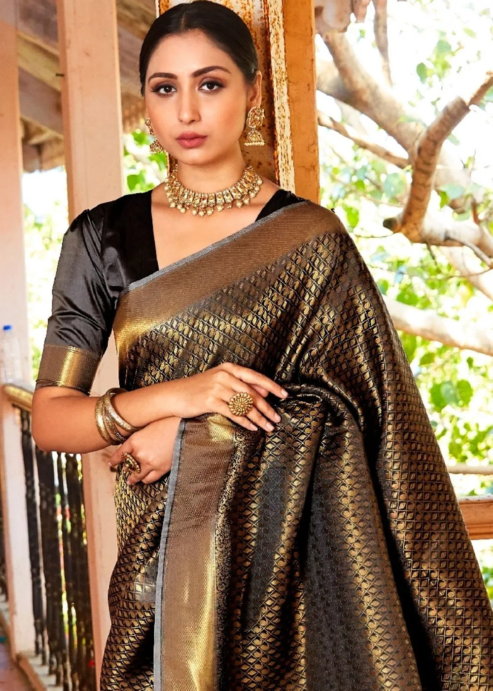 Raven Black Woven Kanjivaram Saree:Limited Edition