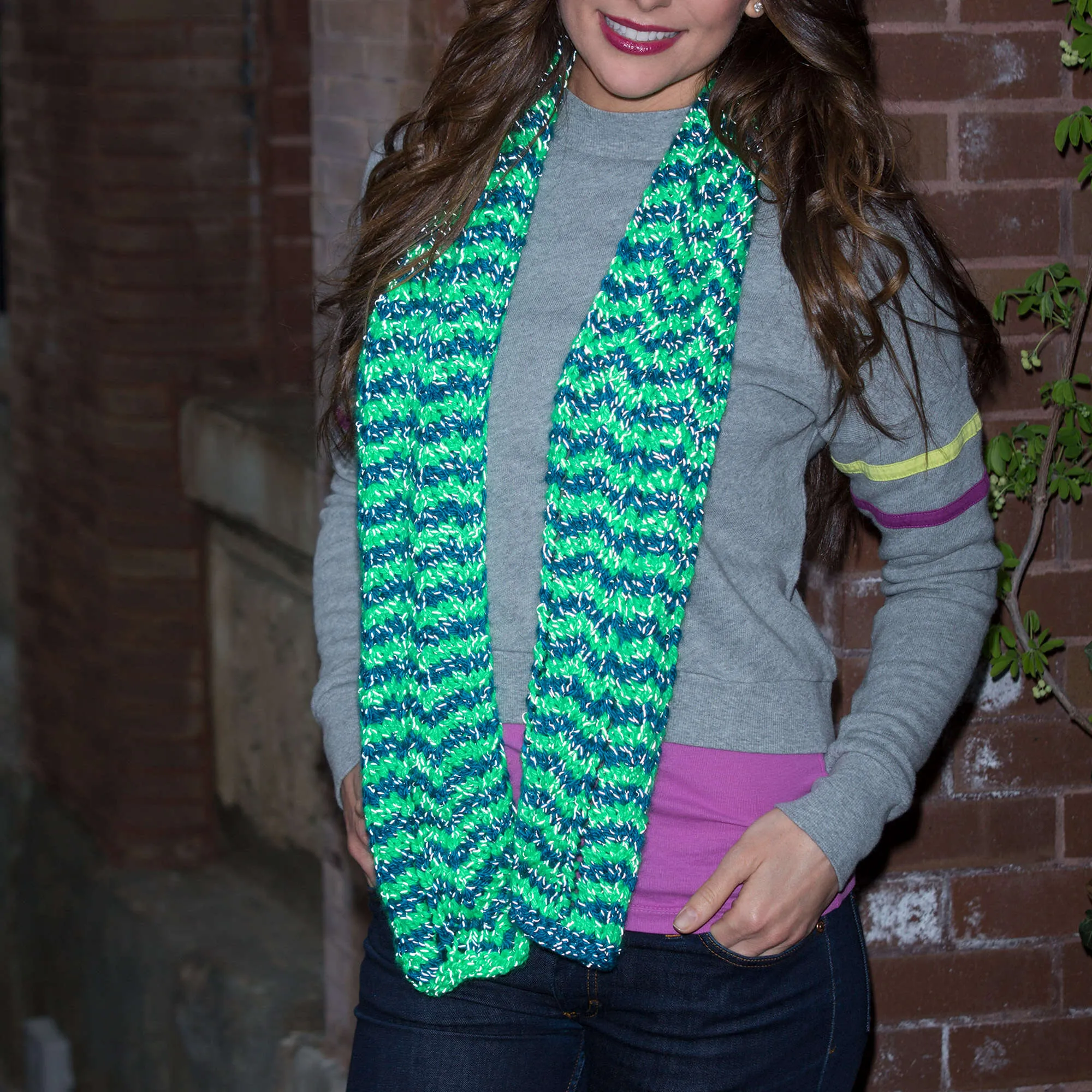 Red Heart Knit Wavy Stripes Scarf