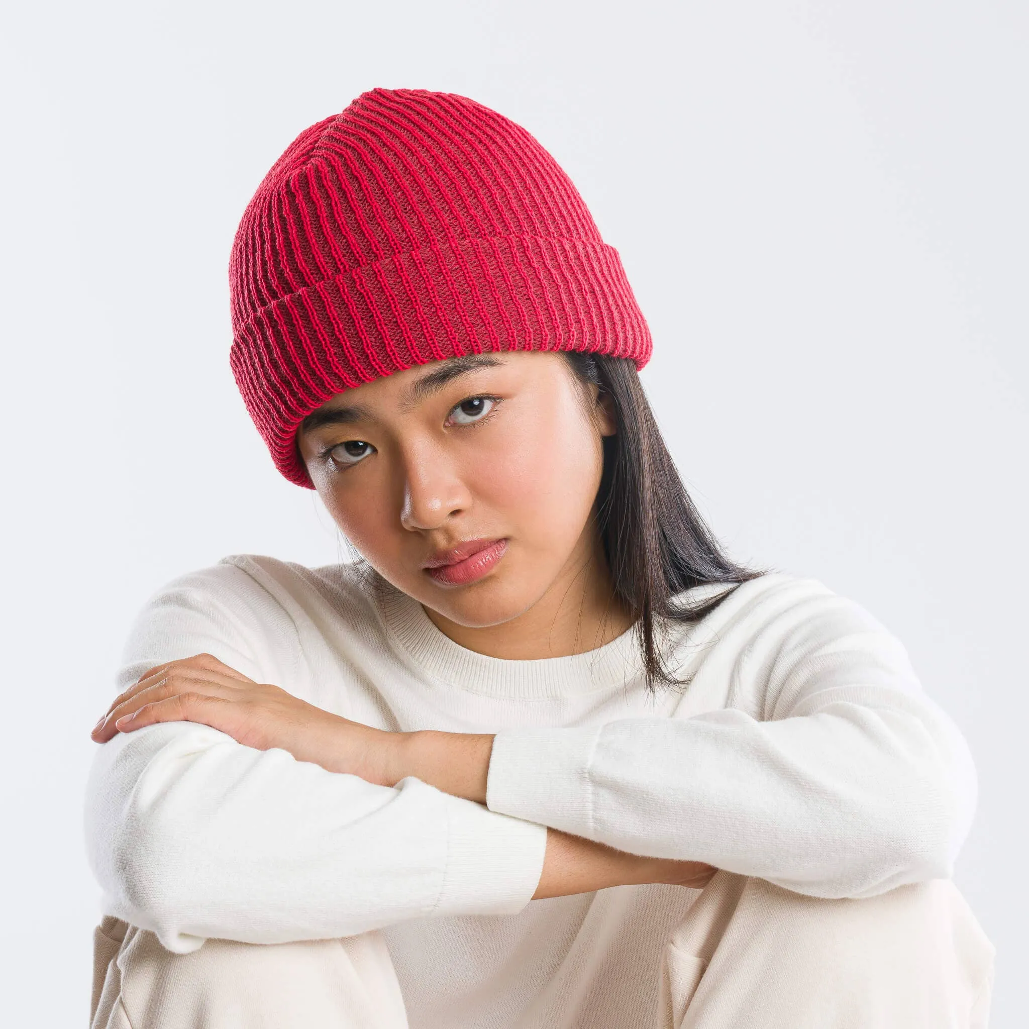 Rib Knit Beanie - Ruby Red