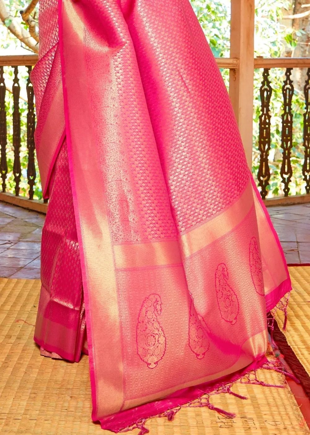 Rose Pink Woven Kanjivaram Saree:Limited Edition