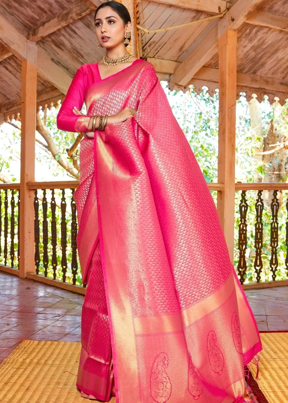 Rose Pink Woven Kanjivaram Saree:Limited Edition