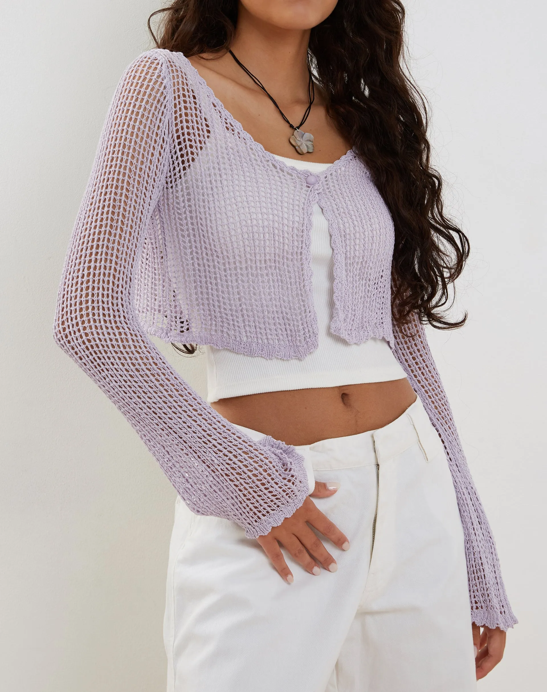 Septa Cropped Knit Cardigan in Lilac