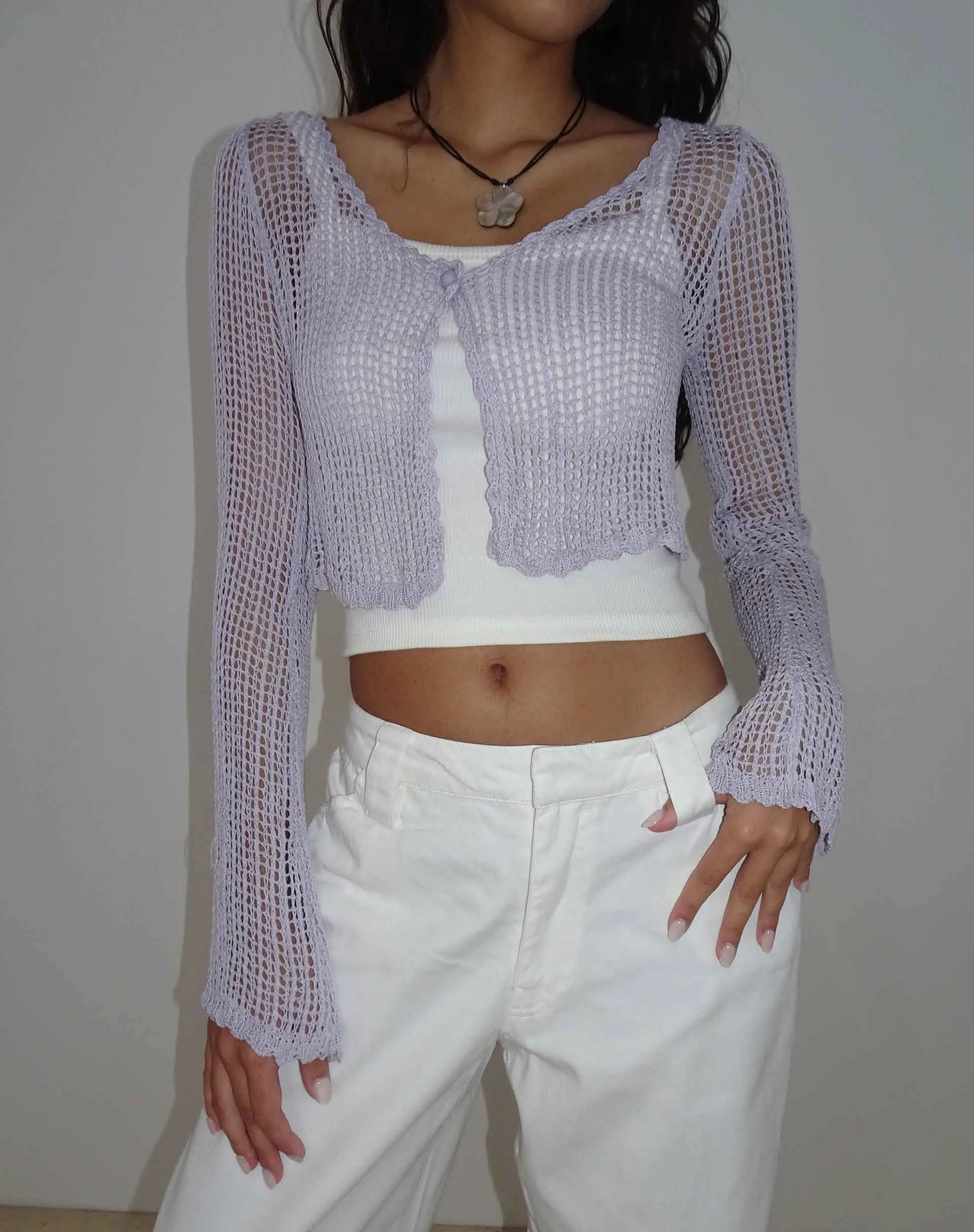 Septa Cropped Knit Cardigan in Lilac