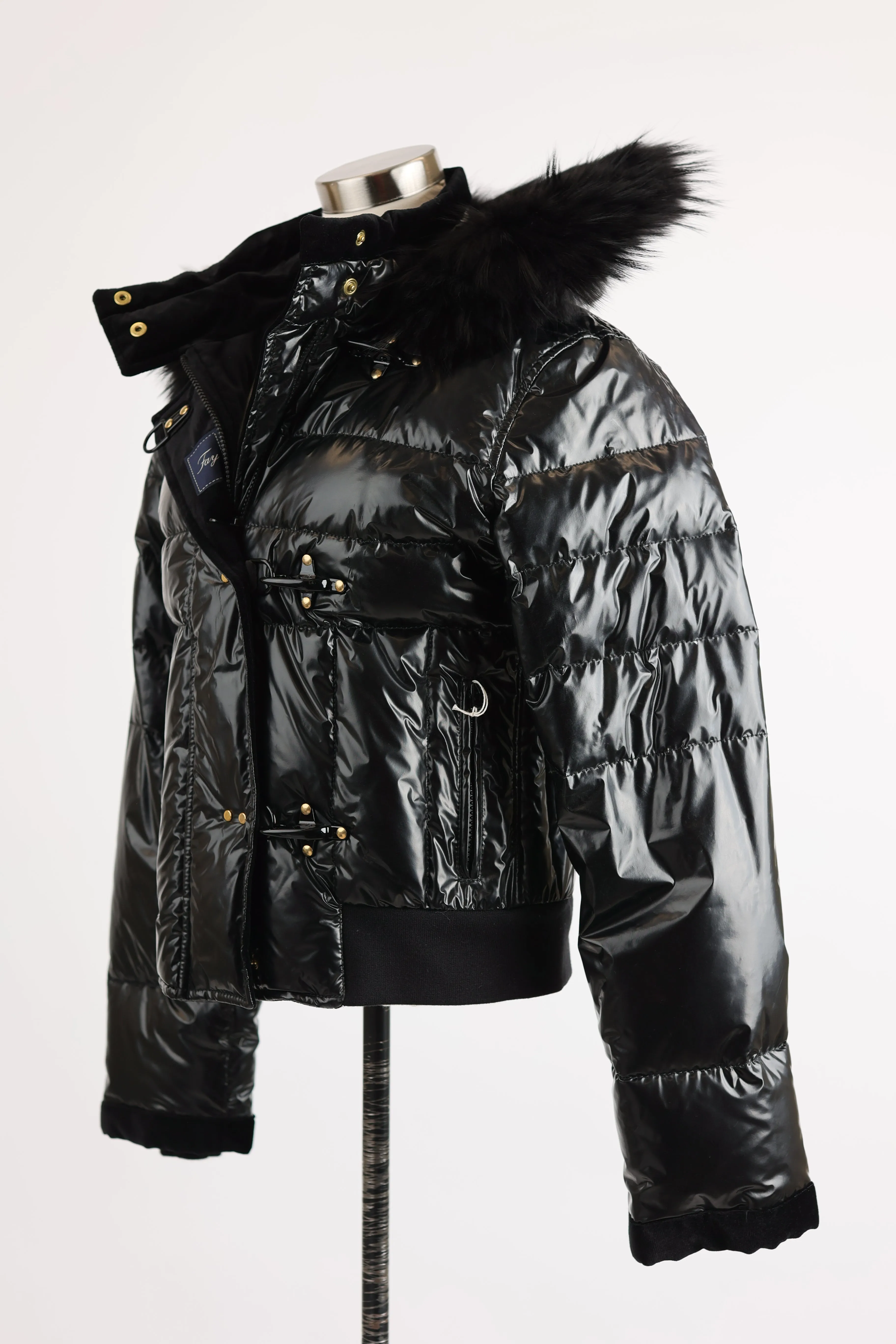 Shiny Quilted Down Puffer Jacket W/ Fur Hood