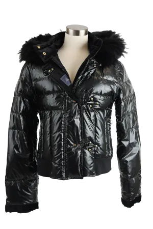 Shiny Quilted Down Puffer Jacket W/ Fur Hood