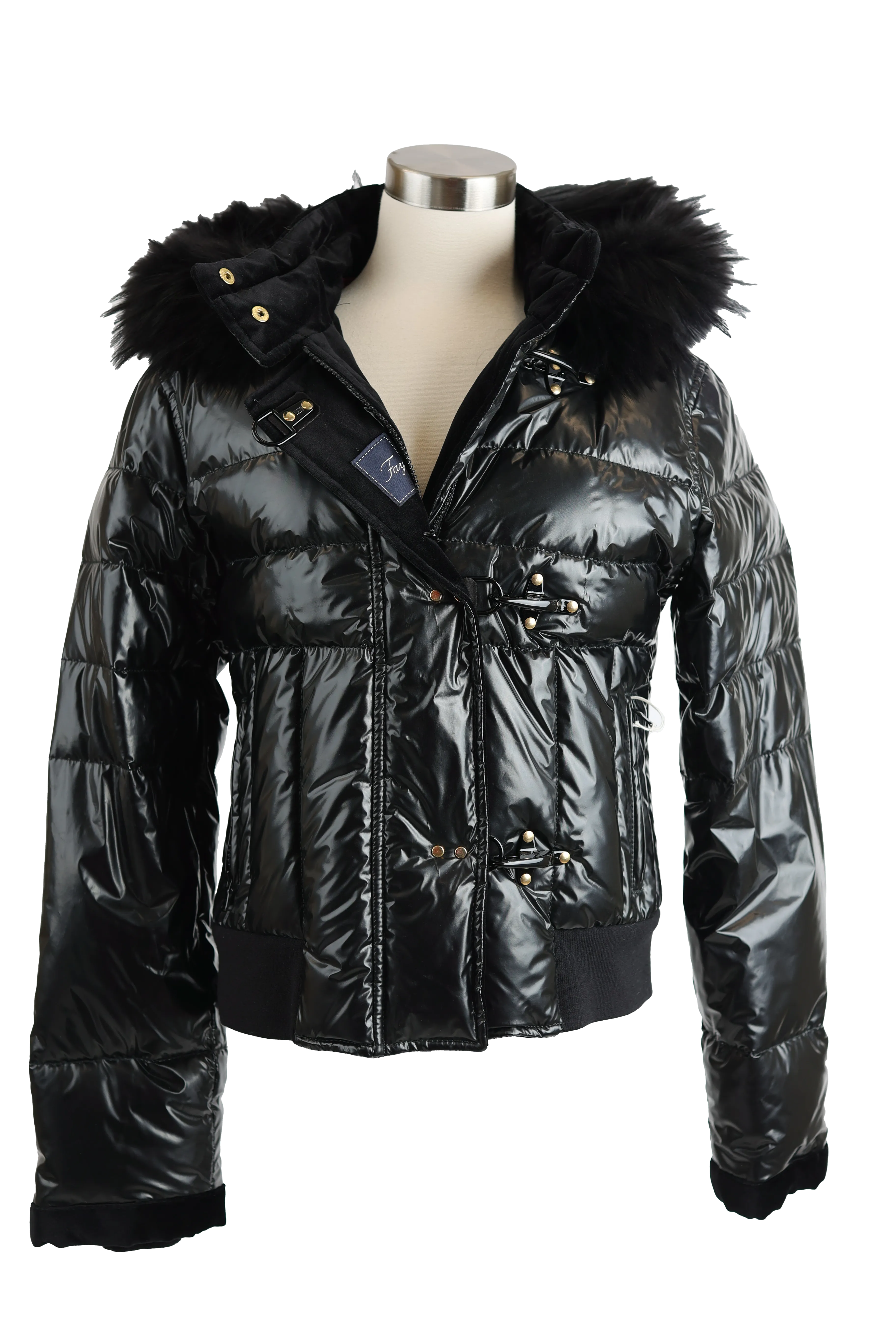 Shiny Quilted Down Puffer Jacket W/ Fur Hood