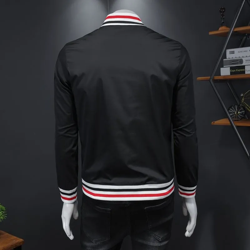 Solid Stripe Border Style Bomber Jacket