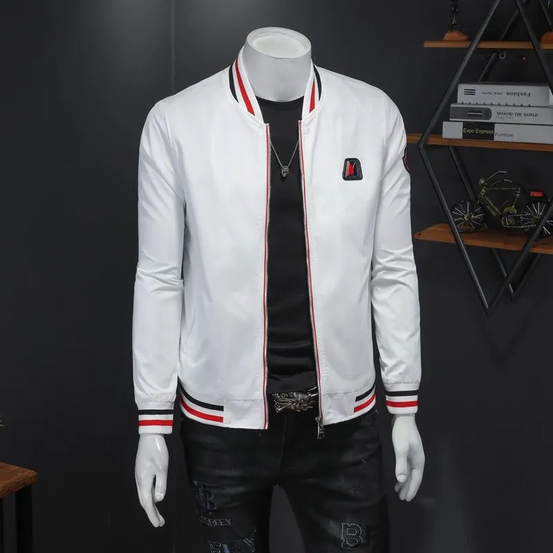 Solid Stripe Border Style Bomber Jacket