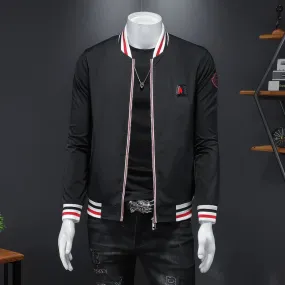 Solid Stripe Border Style Bomber Jacket