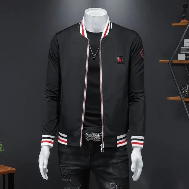 Solid Stripe Border Style Bomber Jacket