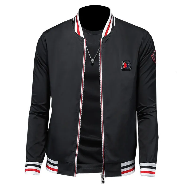 Solid Stripe Border Style Bomber Jacket