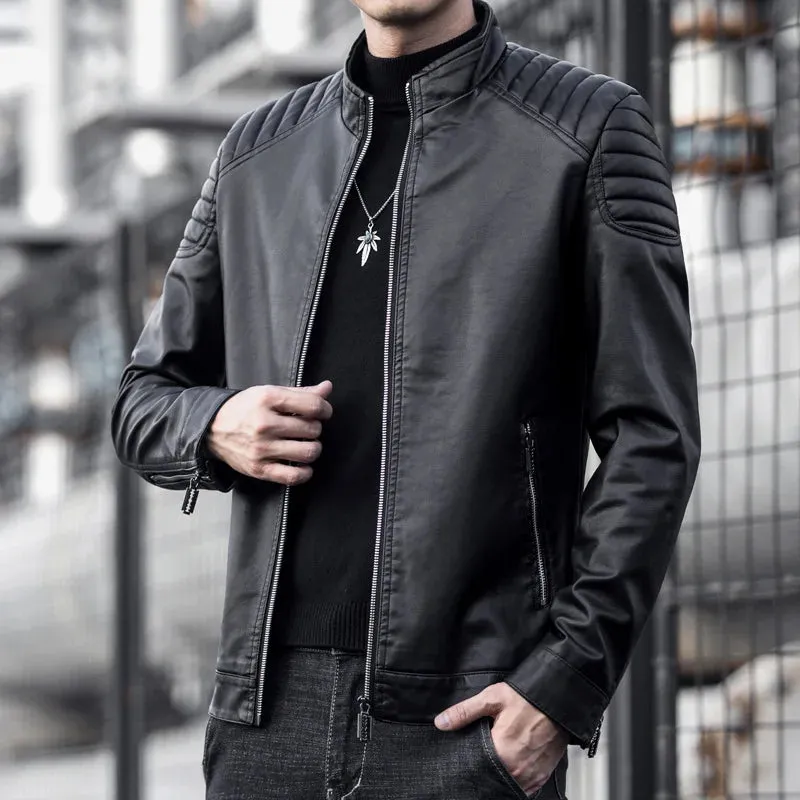 Solid Zipper PU Leather Biker Jacket