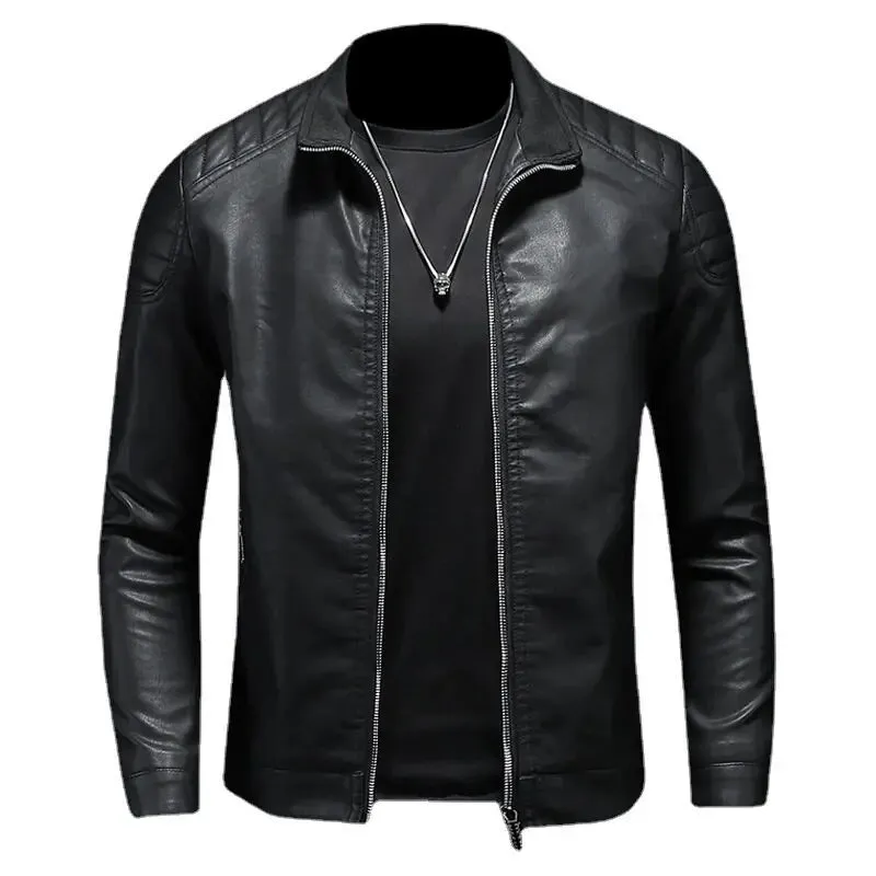 Solid Zipper PU Leather Biker Jacket