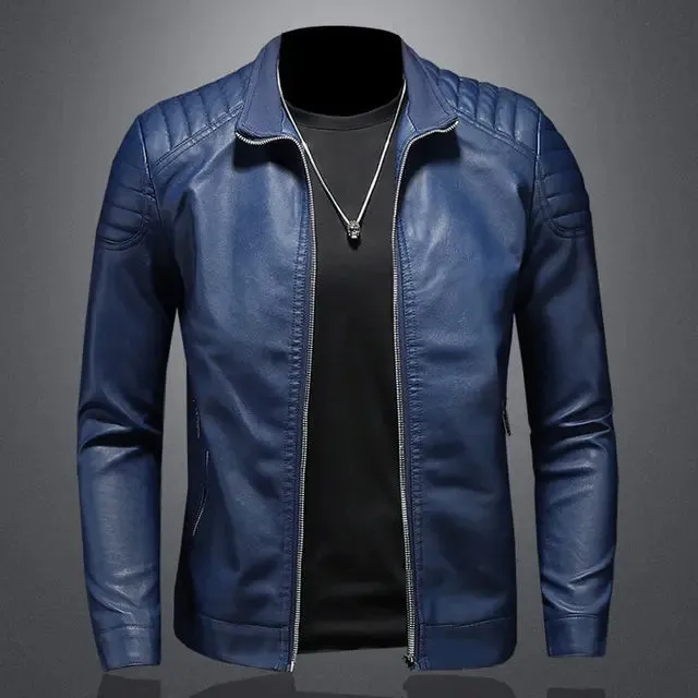 Solid Zipper PU Leather Biker Jacket