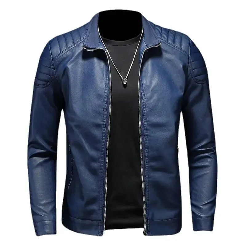 Solid Zipper PU Leather Biker Jacket