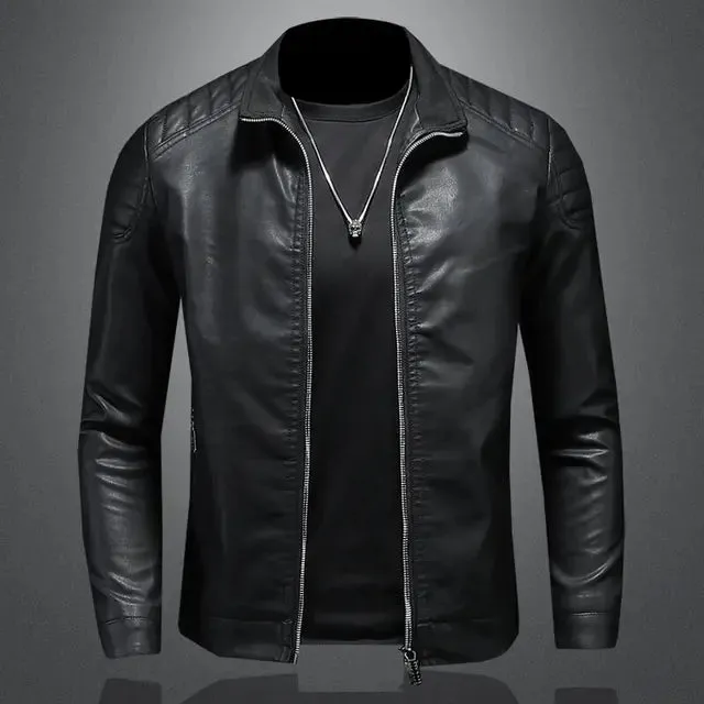 Solid Zipper PU Leather Biker Jacket