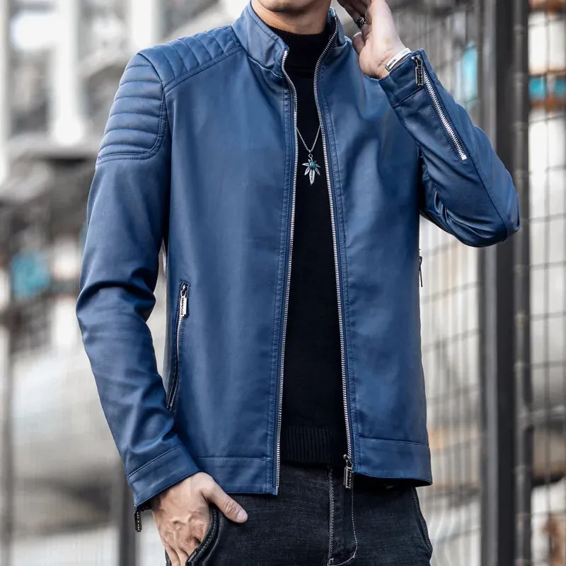 Solid Zipper PU Leather Biker Jacket