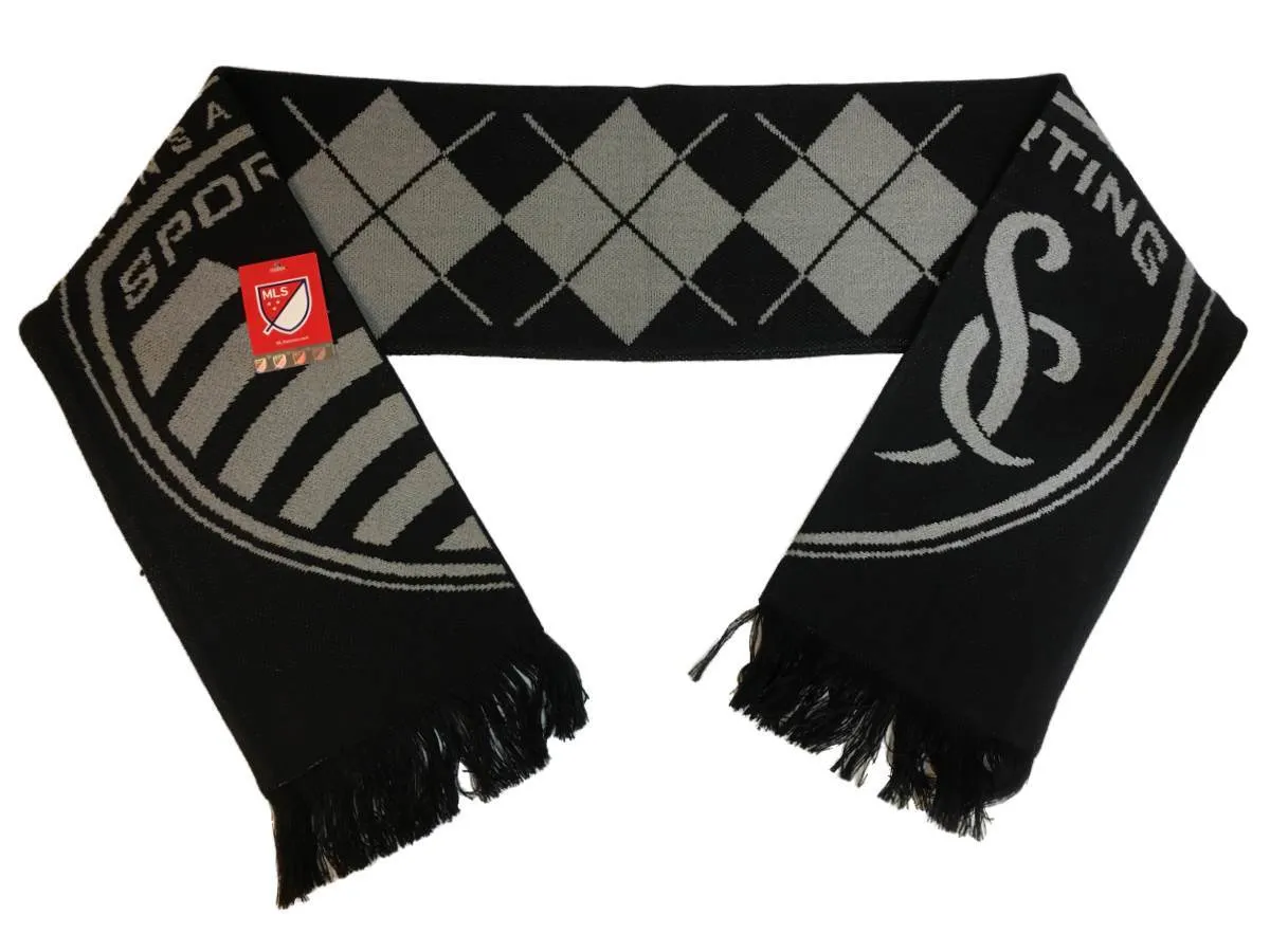 Sporting KC Kansas City Adidas Black & Gray MLS Acrylic Knit Scarf with Tassles