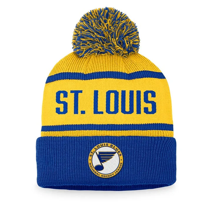 ST. LOUIS BLUES FANATICS CIRCLE LOGO POM KNIT HAT - BLUE/GOLD