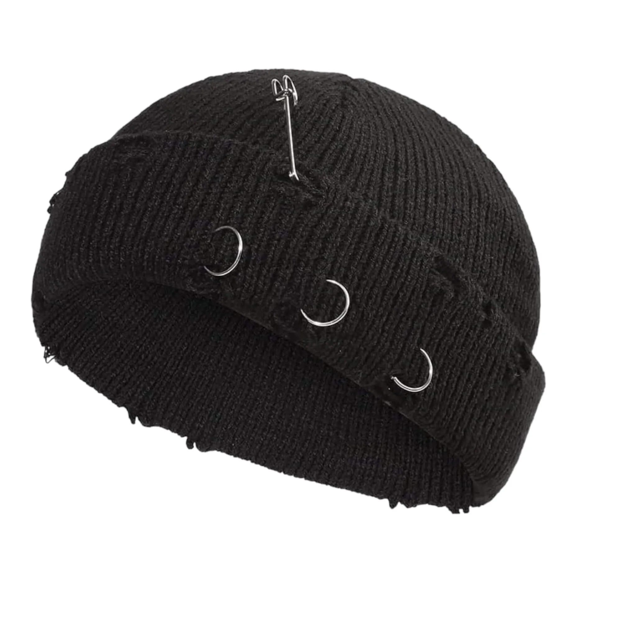 Street Chic Black Distressed Ribbed Beanies