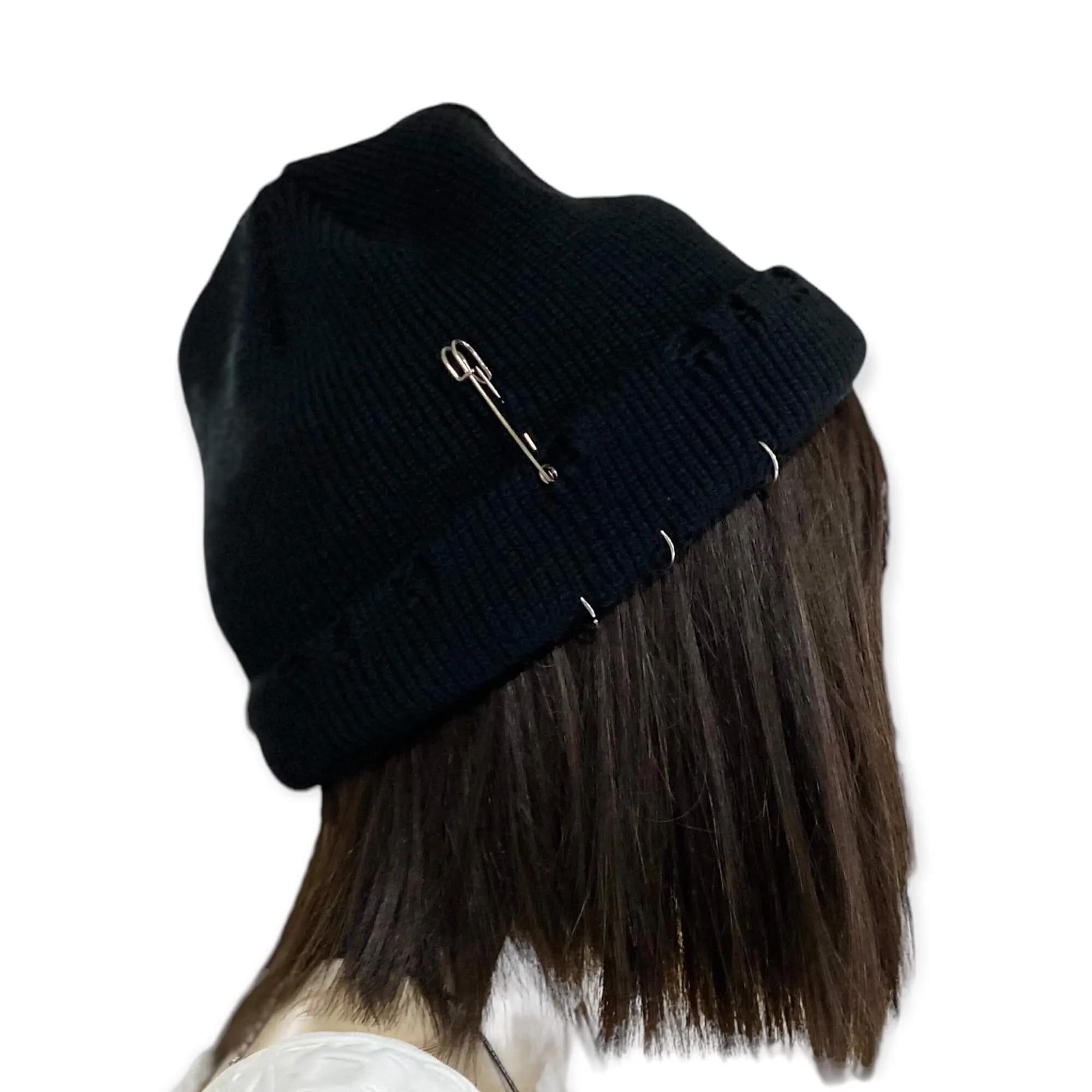 Street Chic Black Distressed Ribbed Beanies