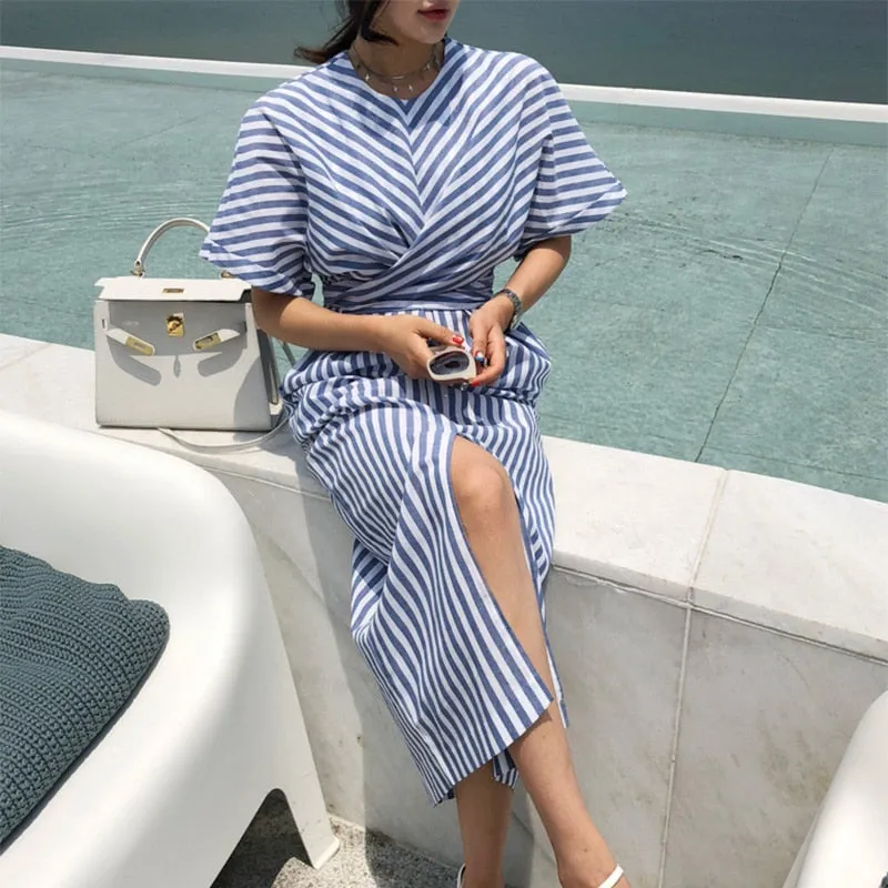 Striped Elegance Midi Dress - Culture Heaven Special