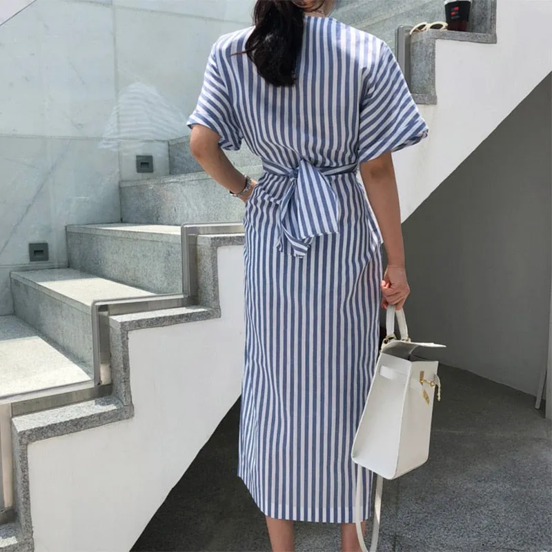 Striped Elegance Midi Dress - Culture Heaven Special