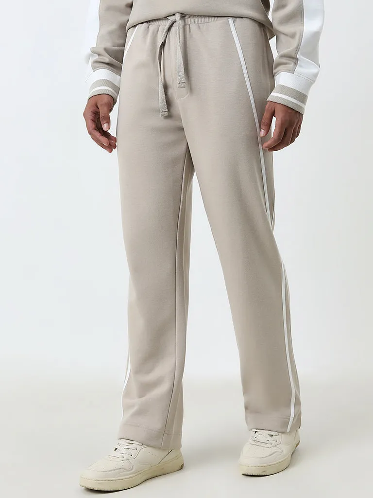 Studiofit Beige Relaxed-Fit Mid-Rise Track Pants