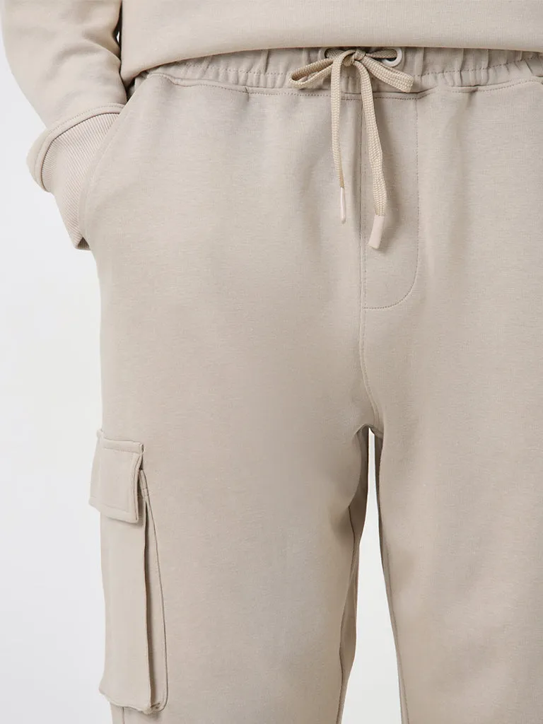 Studiofit Beige Relaxed Fit Mid-Rise Track Pants