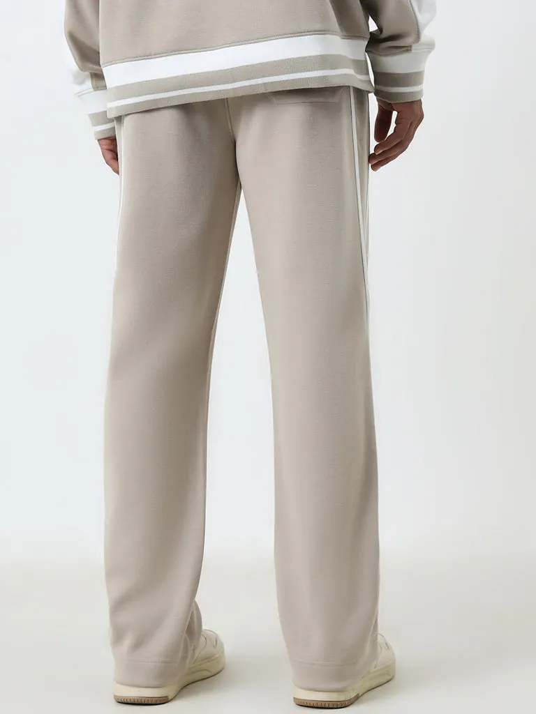 Studiofit Beige Relaxed-Fit Mid-Rise Track Pants