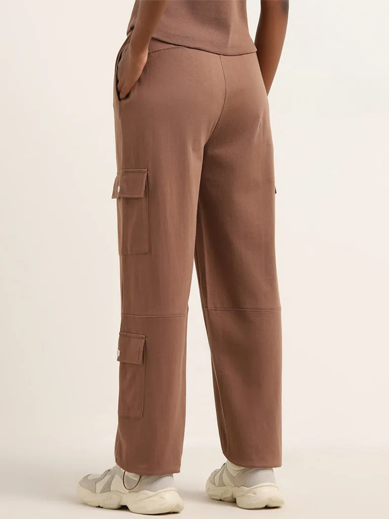 Studiofit Brown Parachute-Style High-Rise Track Pants