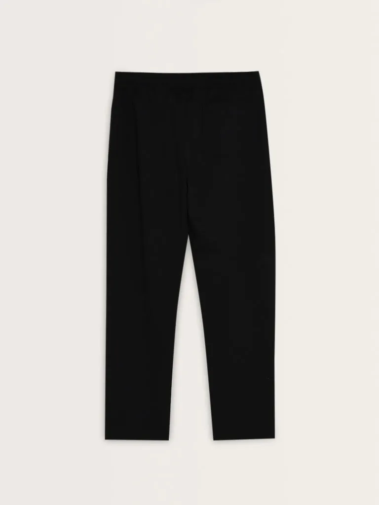 Studiofit Solid Black Relaxed-Fit Mid-Rise Track Pants