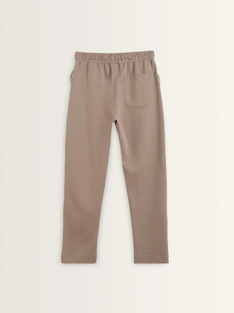 Studiofit Taupe Relaxed-Fit High-Rise Cotton Track Pants