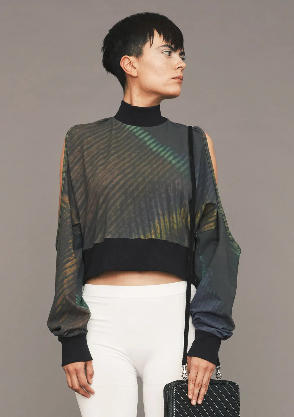 SWEATER CUT OUT TURTLENECK - COTTON JERSEY printed peacock