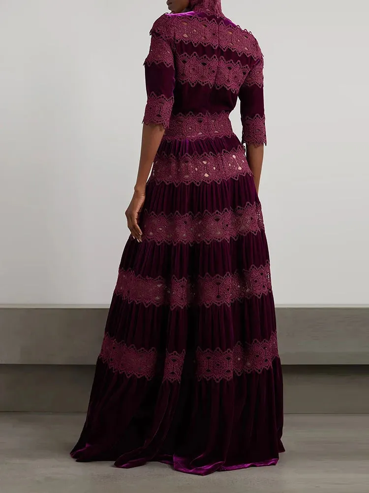 TEEK - Tier Embroidered Lace Turtleneck Dress