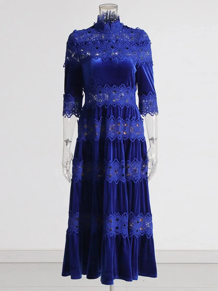 TEEK - Tier Embroidered Lace Turtleneck Dress