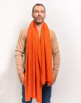 Thick Ribbed Cashmere Scarf in Orange