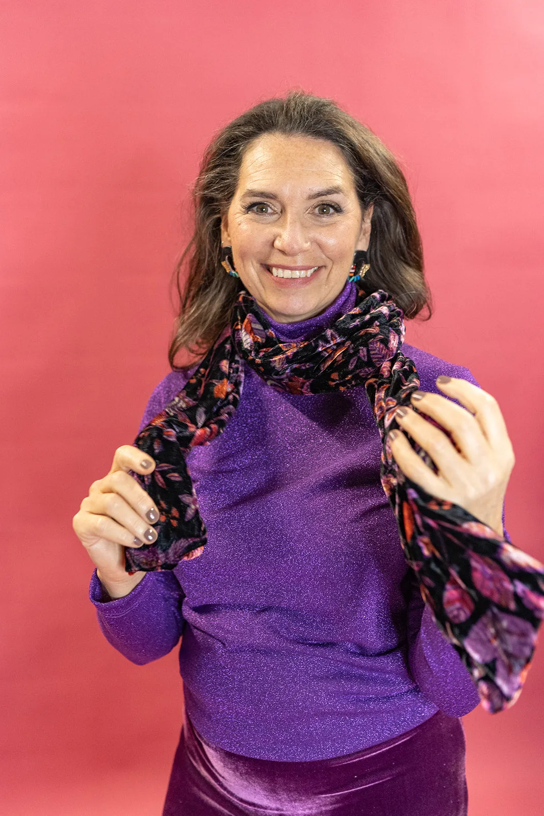 Velvet Scarf in Purple Floral