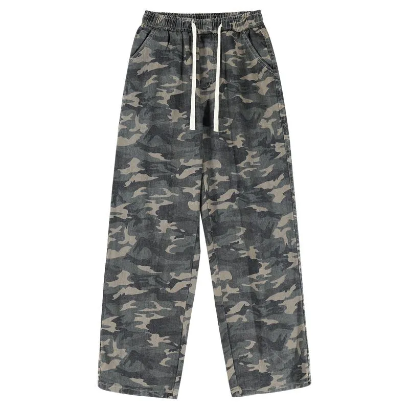 Versatile Wide-Leg Straight Camouflage Loose Fit Washed Out Sweatpant