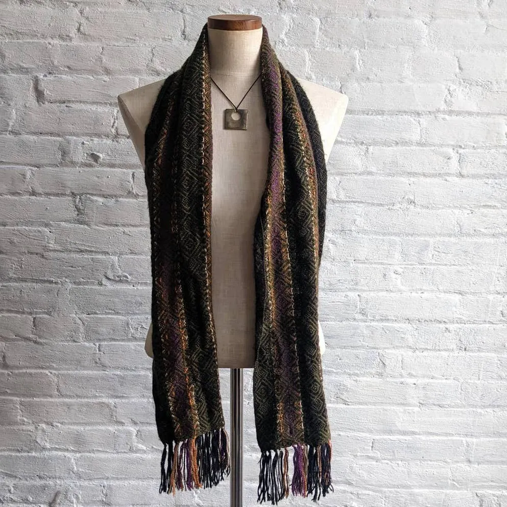 Vintage Fuzzy Alpaca Knit Striped Scarf Earthy Grunge Fairy Woven Witchy Wrap