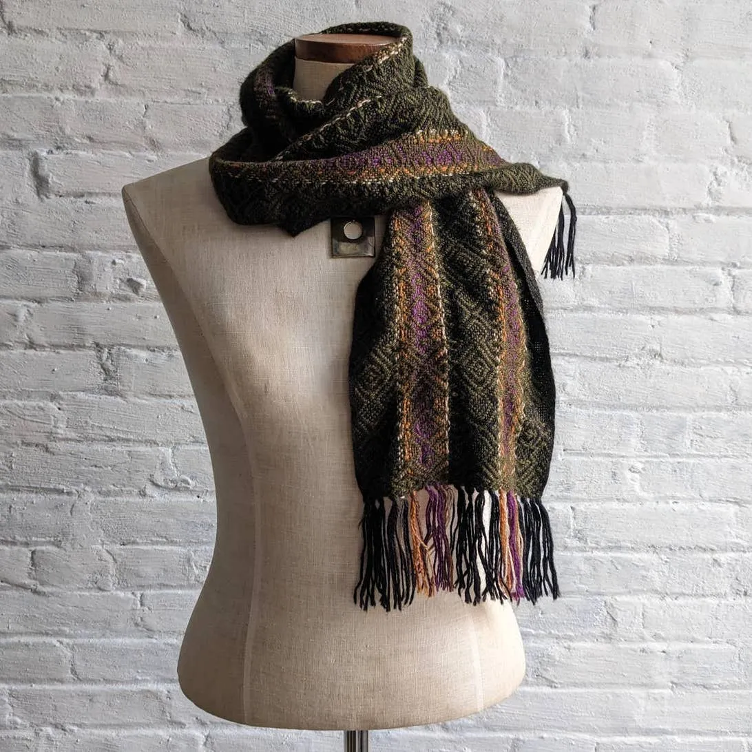 Vintage Fuzzy Alpaca Knit Striped Scarf Earthy Grunge Fairy Woven Witchy Wrap