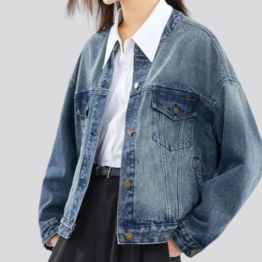 Vintage sanded denim jacket for ladies