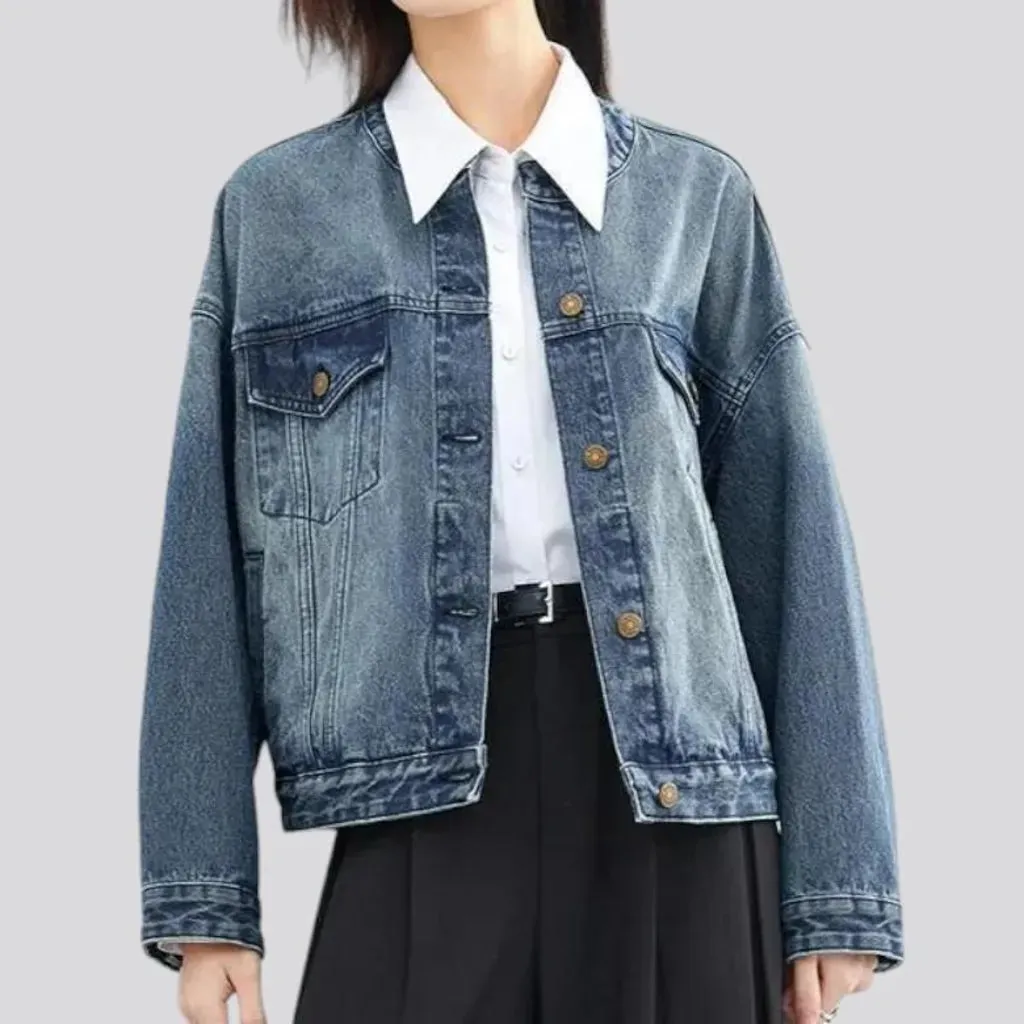 Vintage sanded denim jacket for ladies