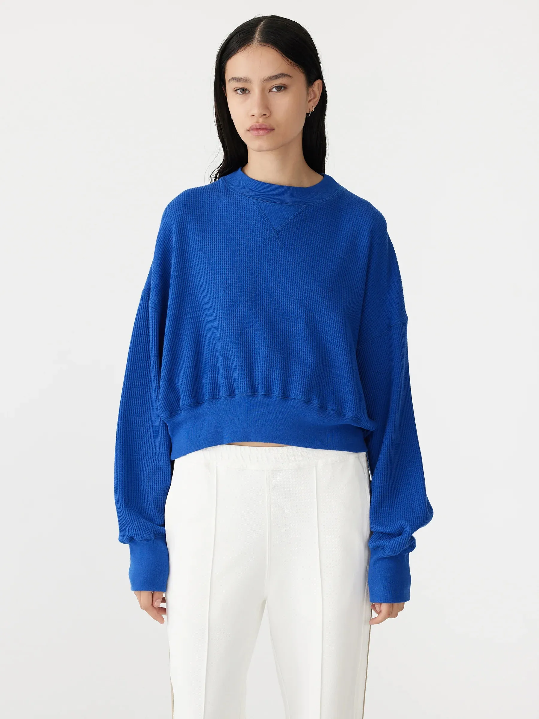 WAFFLE BATWING SWEAT - COBALT