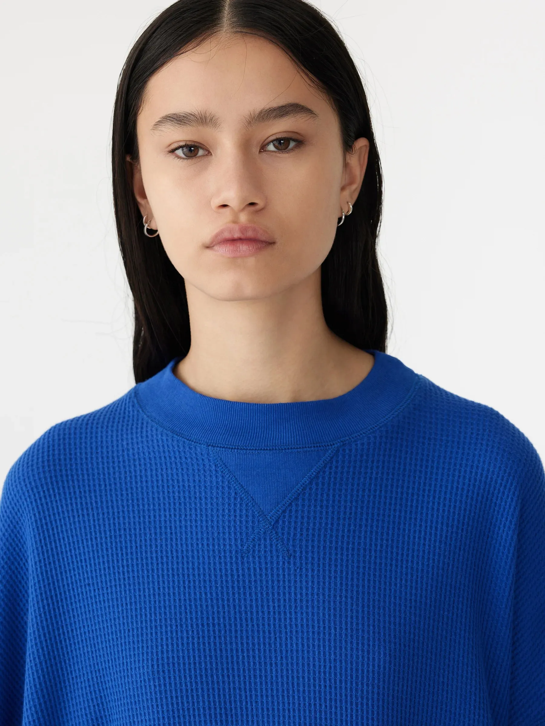 WAFFLE BATWING SWEAT - COBALT