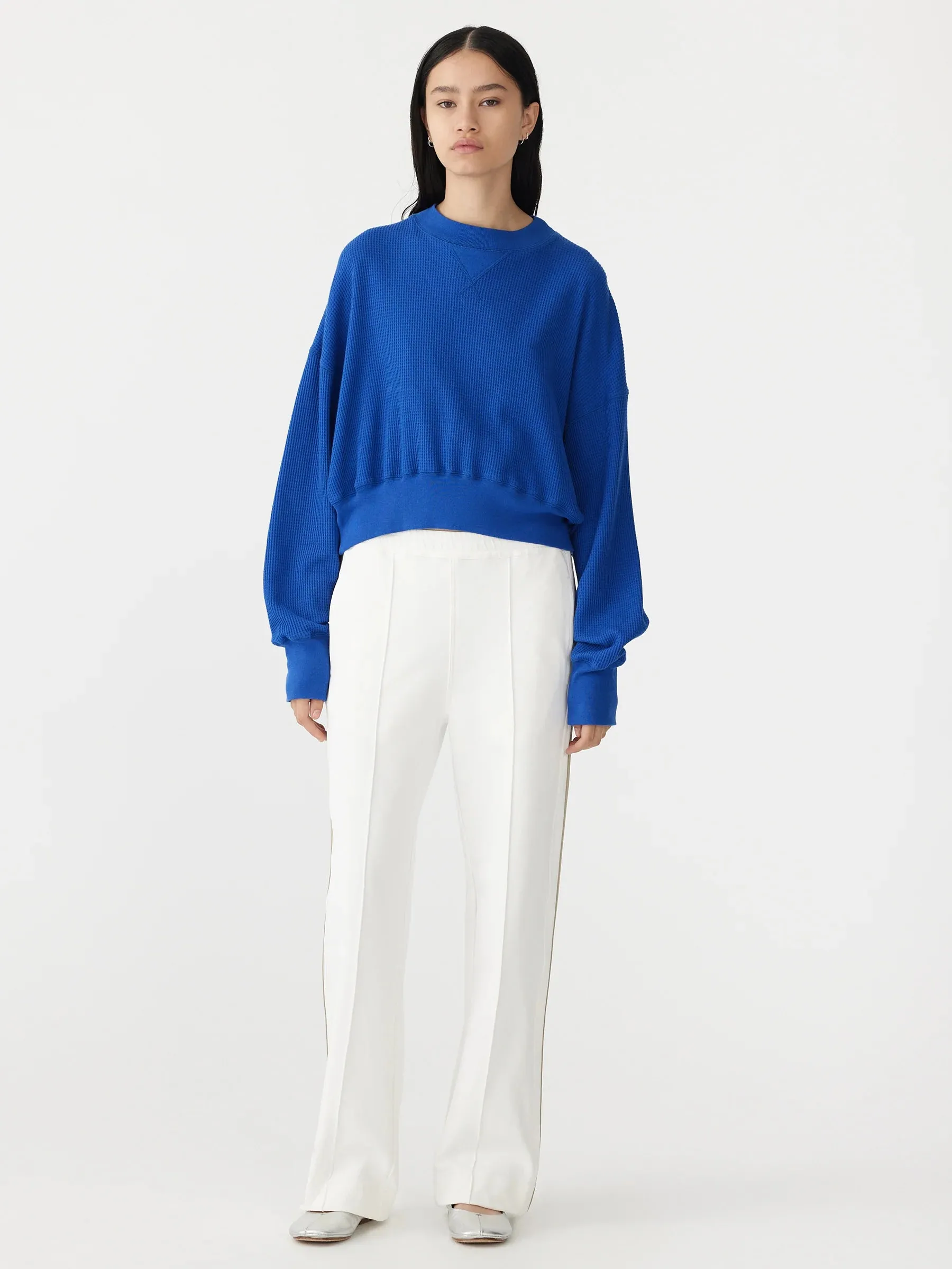 WAFFLE BATWING SWEAT - COBALT