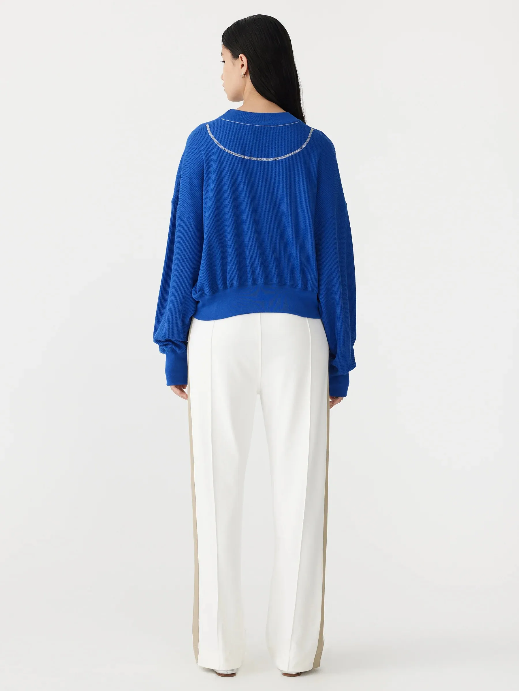 WAFFLE BATWING SWEAT - COBALT