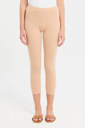 Women Apricot Cropped Leggings