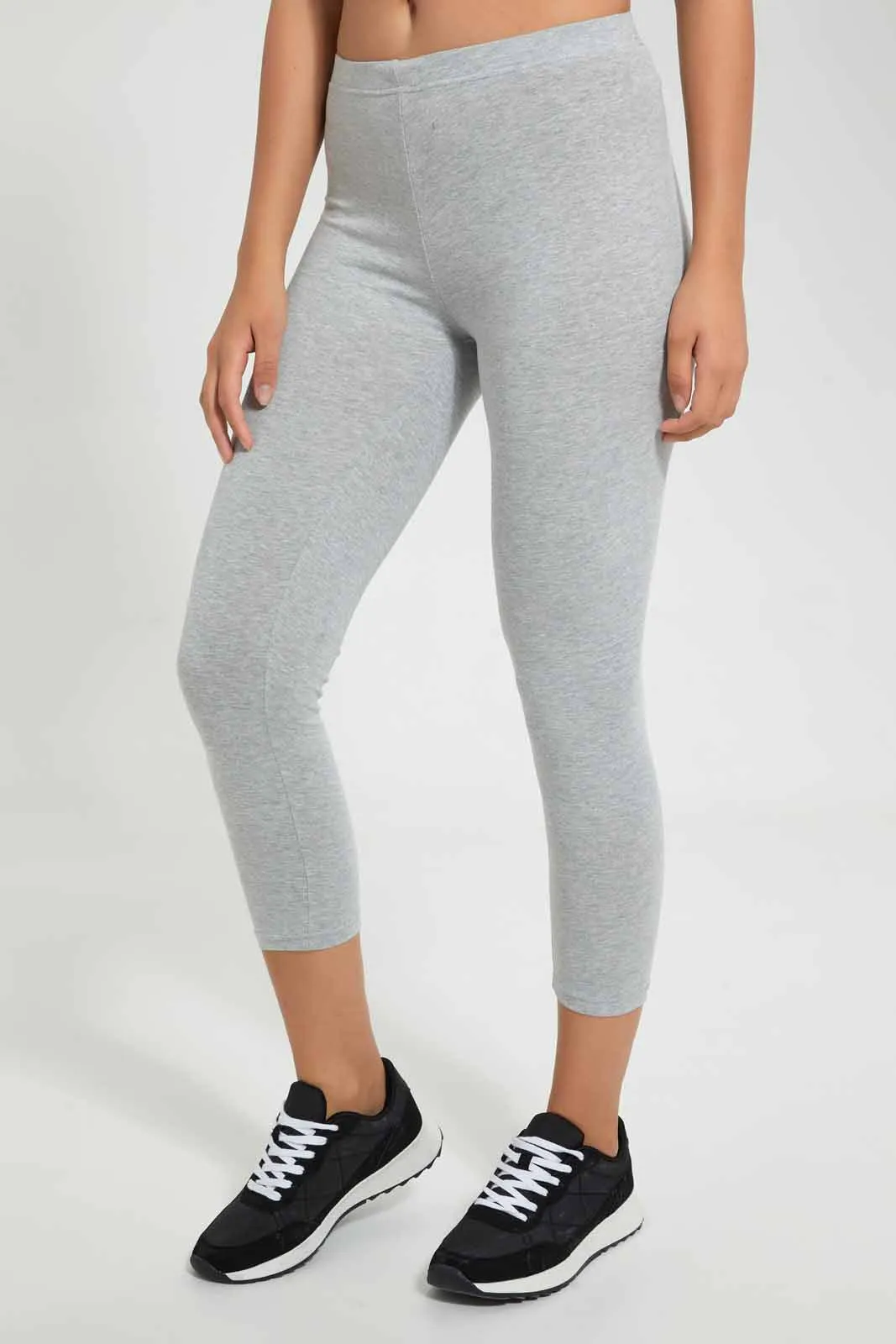 Women-Grey Mã©Lange Capri And Long-Length Leggings (Pack Of 2)