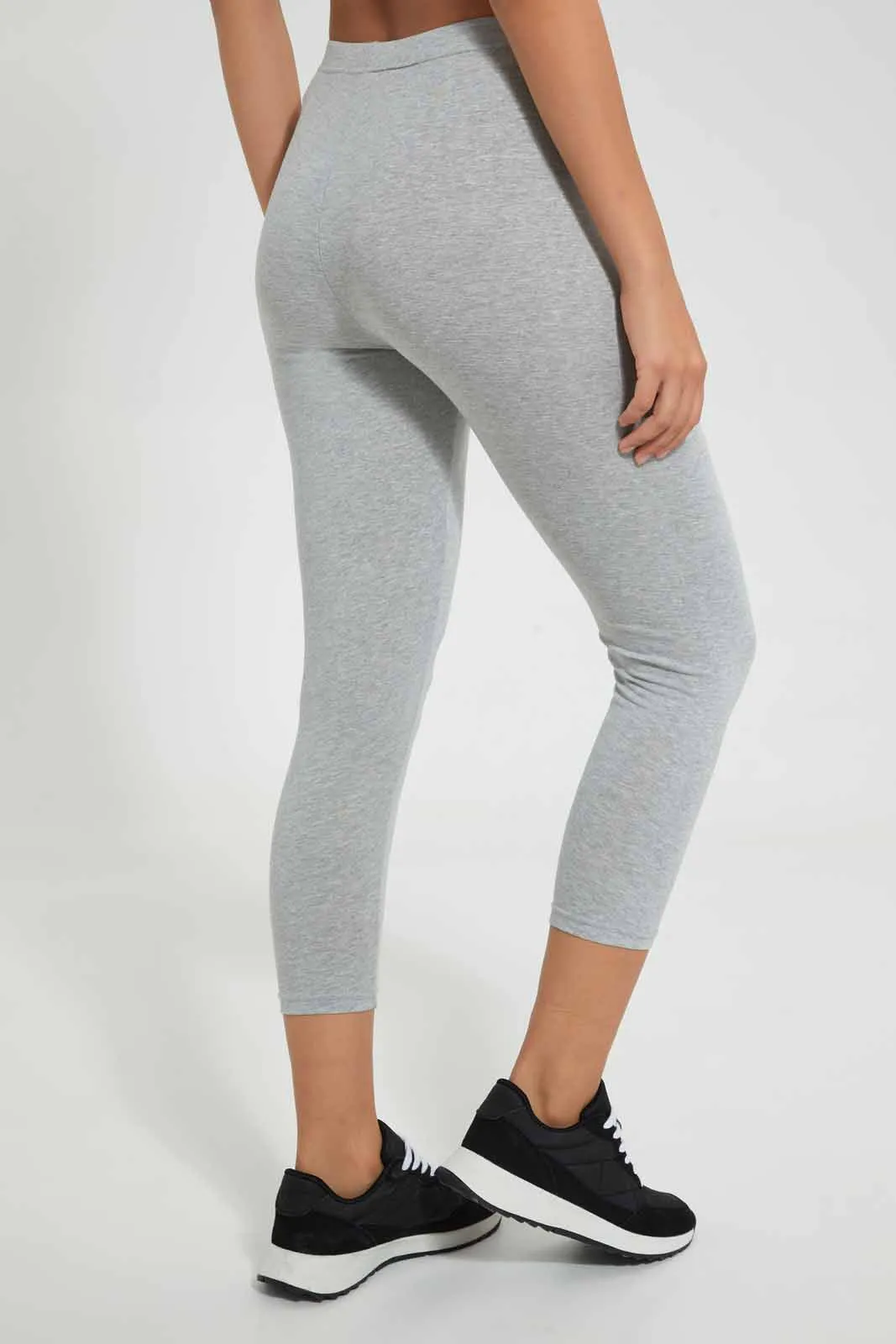 Women-Grey Mã©Lange Capri And Long-Length Leggings (Pack Of 2)